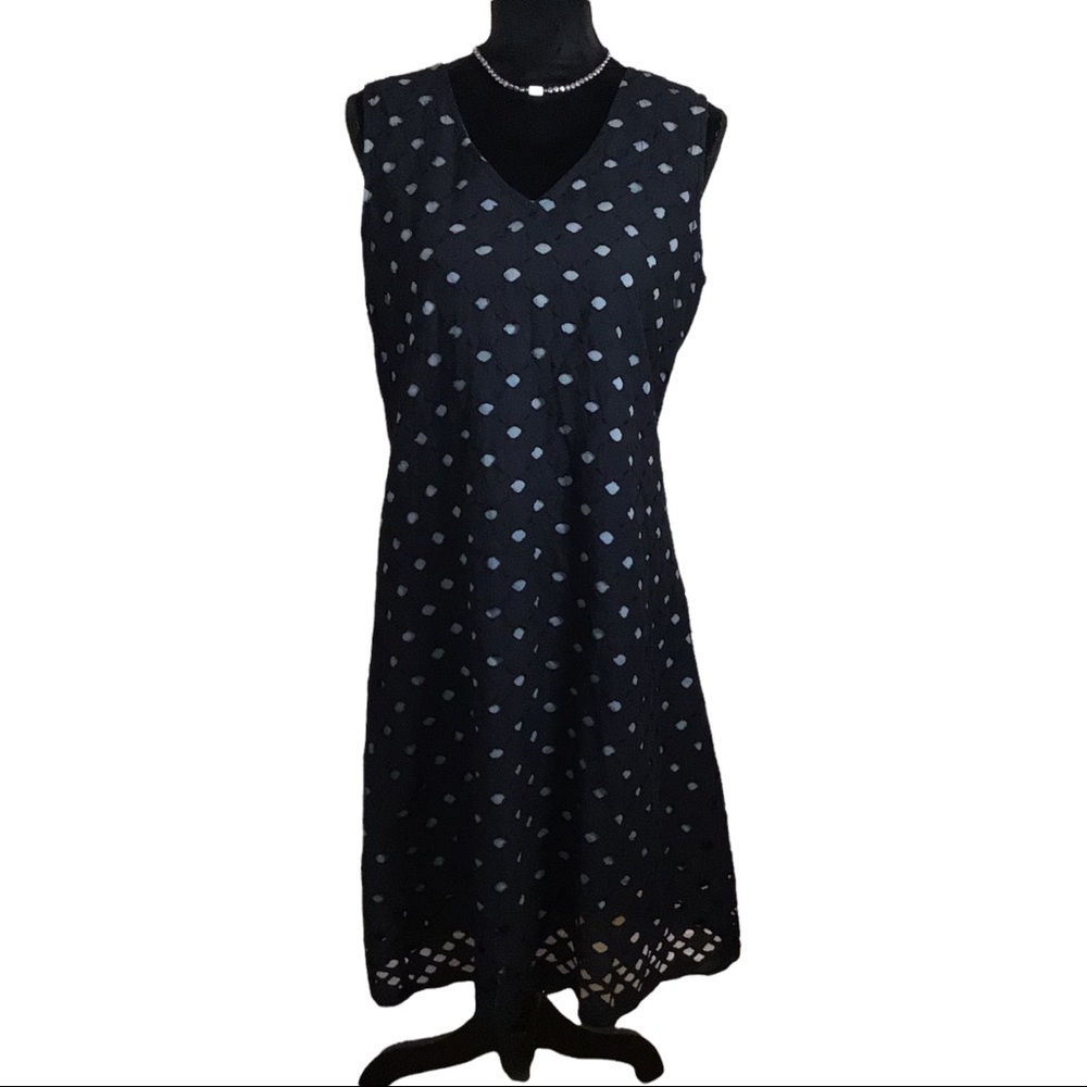 Linnea Black & Gray Eyelet Linen Sundress Size: Medium